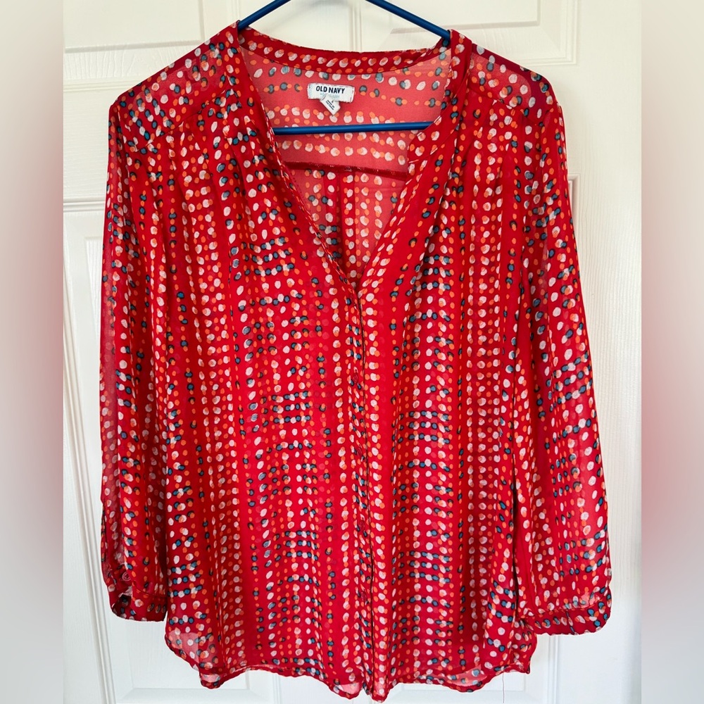 Old Navy Red Patterned Blouse